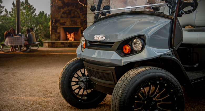 New Golf cart near fireplace