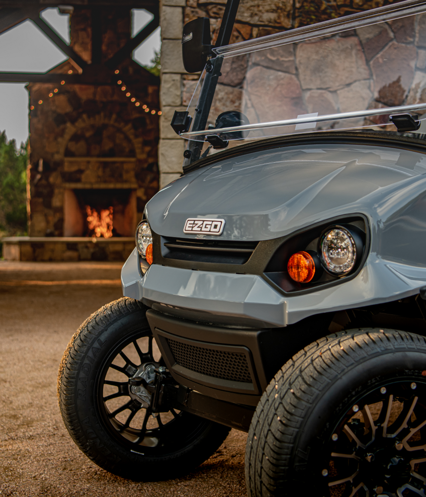 New Golf cart near fireplace